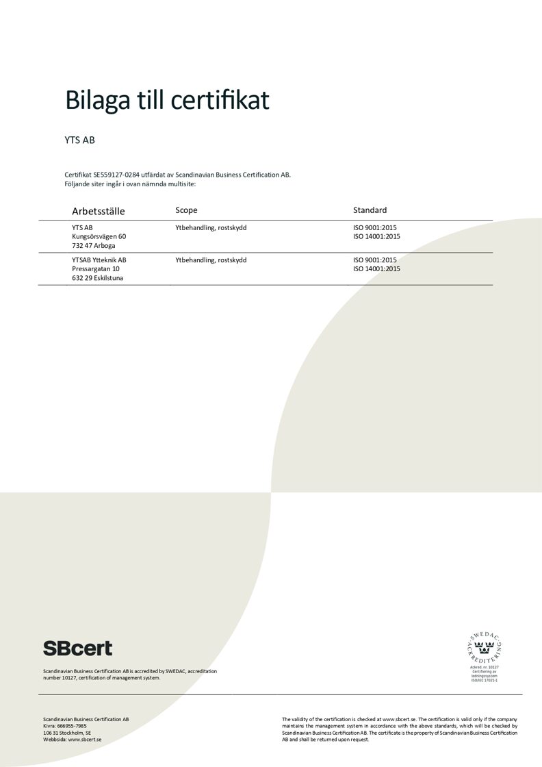 YTS AB ISO-certifikat, sida 2